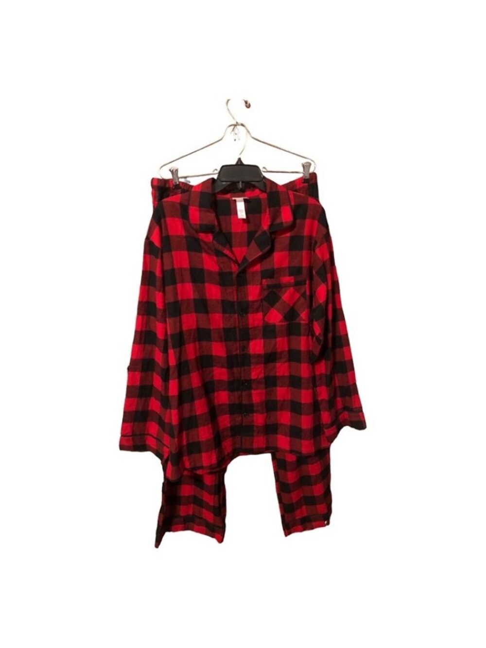 Buffalo Plaid Red Black Print Holiday Button Down Collard Pajama Set Sz L